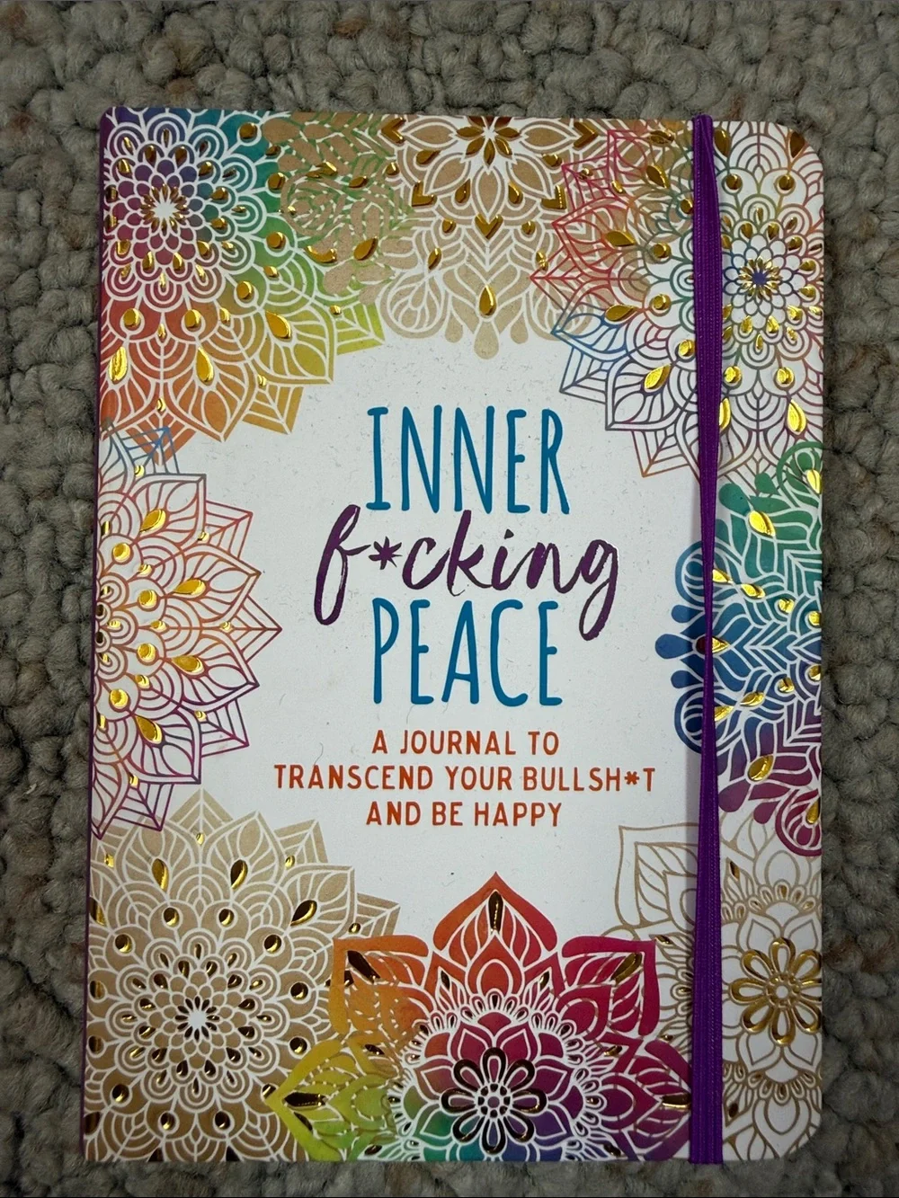Inner F*cking Peace Rainbow Floral Journal with Purple Elastic